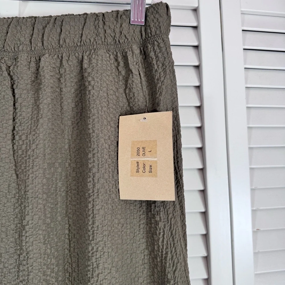 Habitat High-Low Textured Maxi Skirt Olive Green Crinkle Boho Festival Large NEW